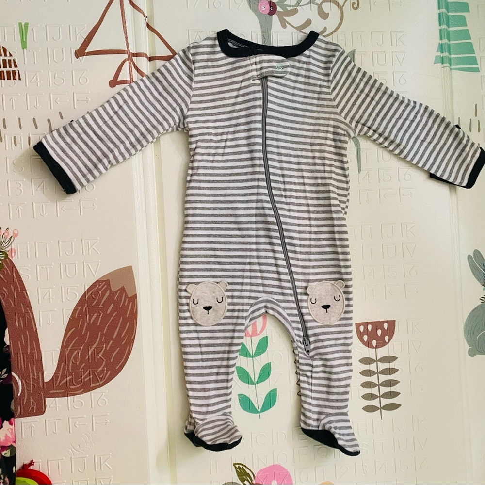 Baby 0-3mo Cloud Island Bear and Stripe Jumpsuit